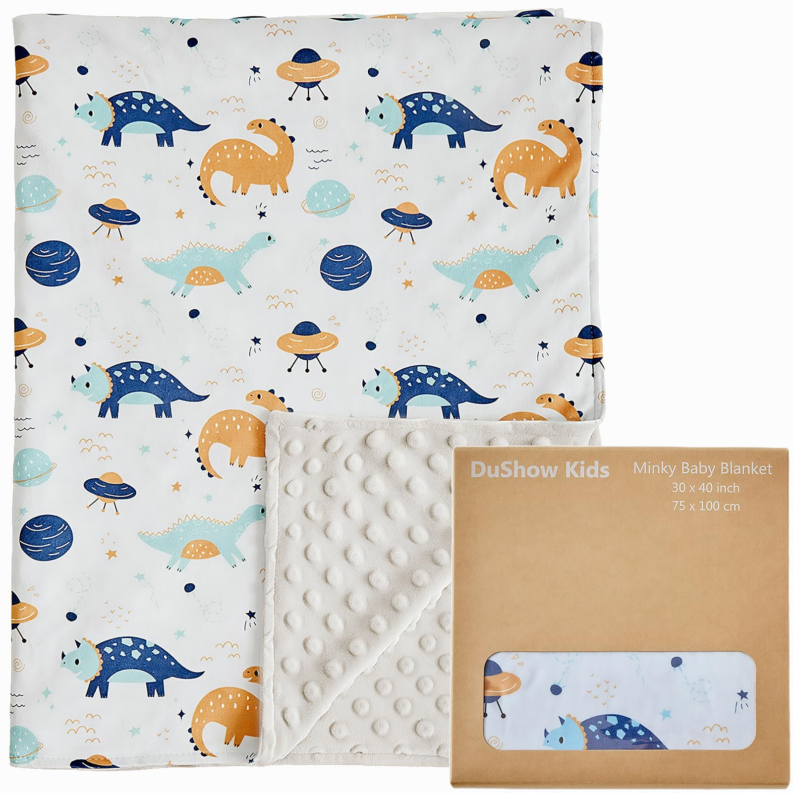DuShow Dinosaur Blanket front view shows plush dinosaur design for cozy nursery moments.