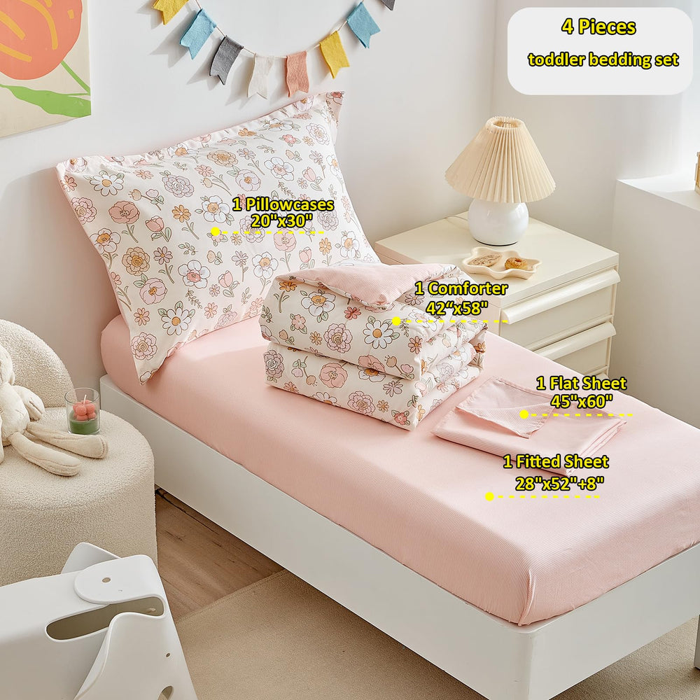 DuShow reversible comforter side with flowers adds visual variety to a child's room.