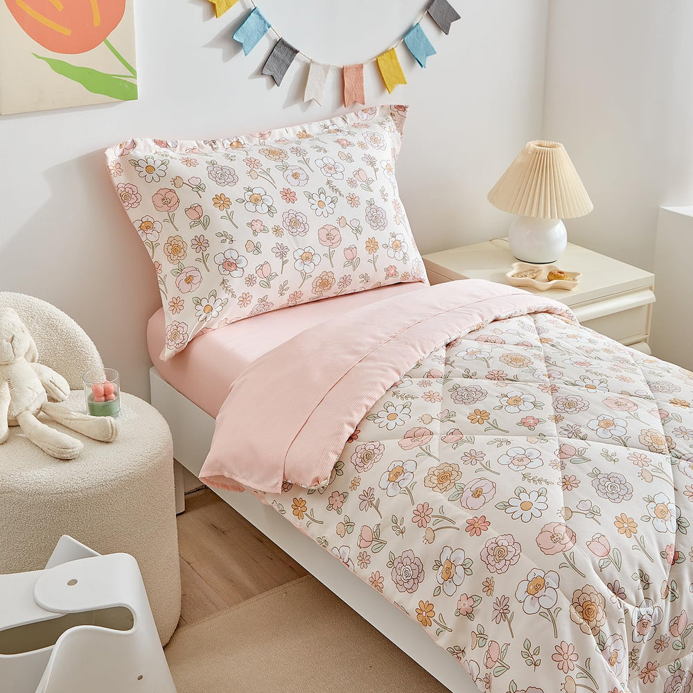 DuShow toddler bed flat-sheet pink pattern provides breathable comfort for all-night use.