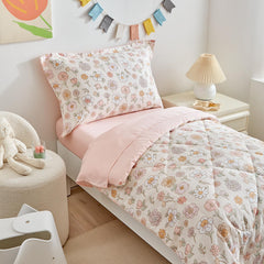 DuShow toddler bed flat-sheet pink pattern provides breathable comfort for all-night use.