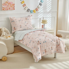 DuShow animal-pattern pink-side design adds playful charm to a toddler bed.