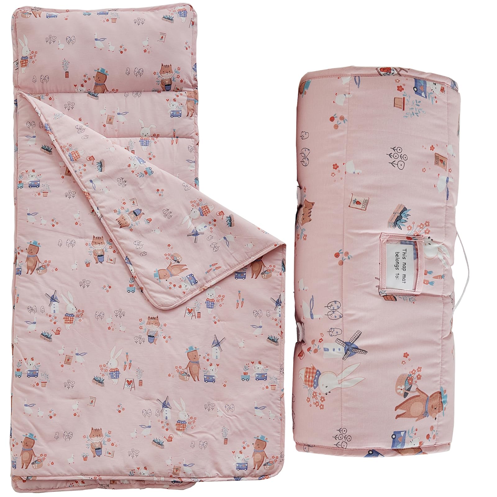 DuShow toddler nap mat animal pink fold shows roll-up portability for daycare