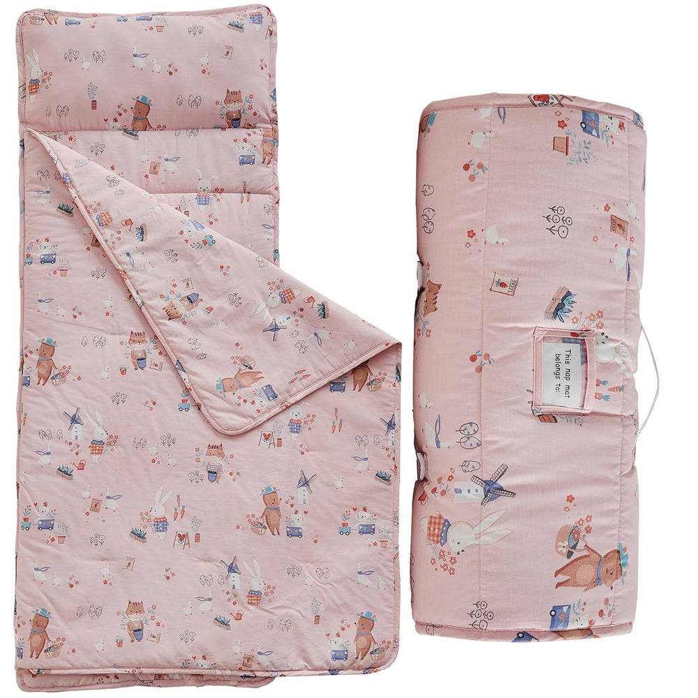 DuShow toddler nap mat animal pink fold shows roll-up portability for daycare
