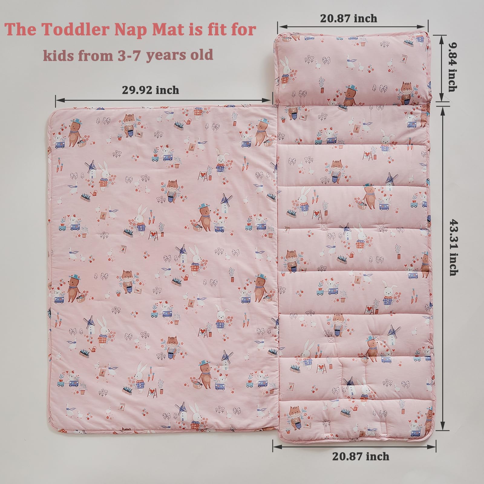 DuShow cotton nap mat pink with handle highlights easy carrying for daycare