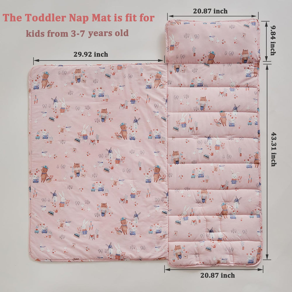 DuShow cotton nap mat pink with handle highlights easy carrying for daycare