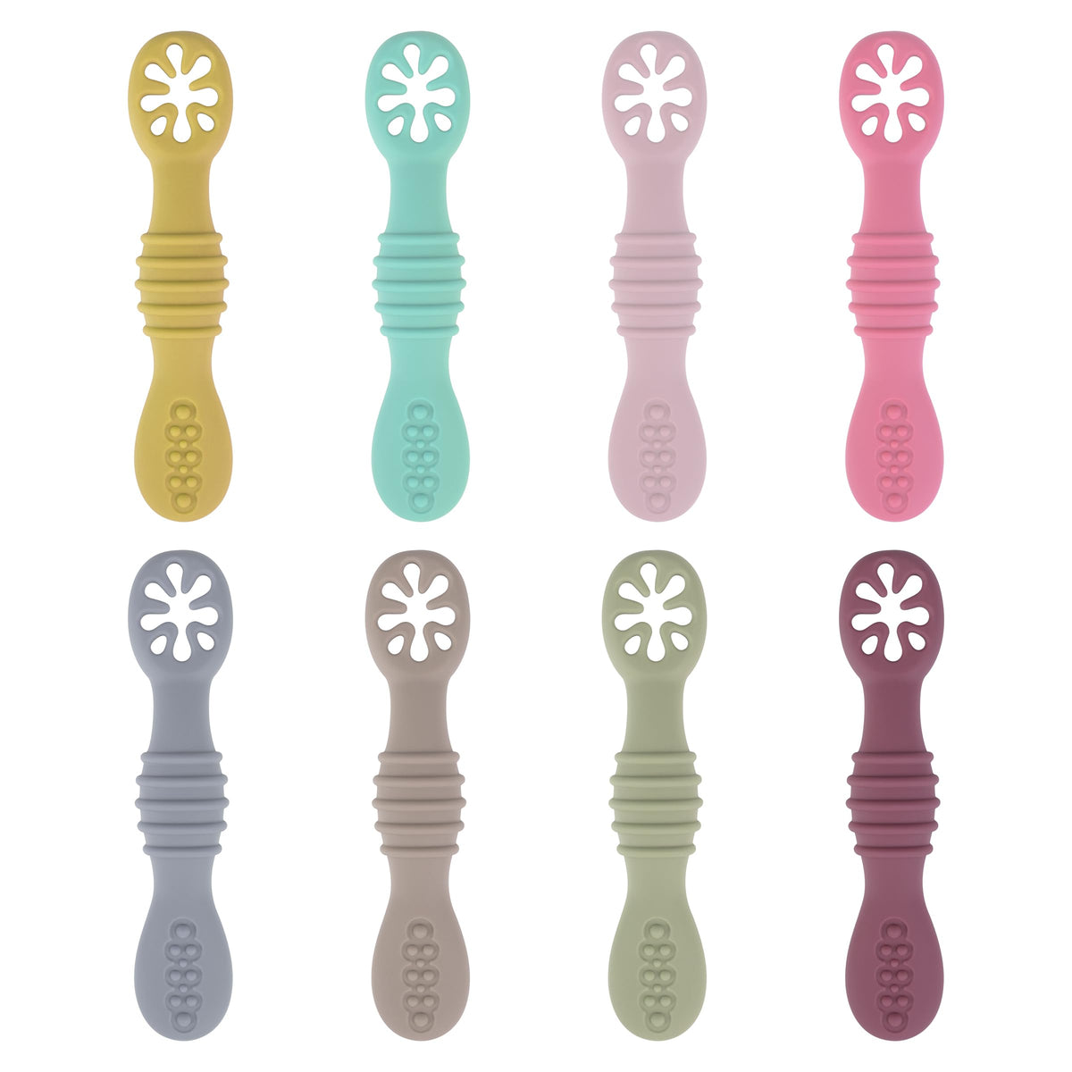 DUALFERV 8-pcs set of silicone baby-led weaning utensils with gentle gums benefit.