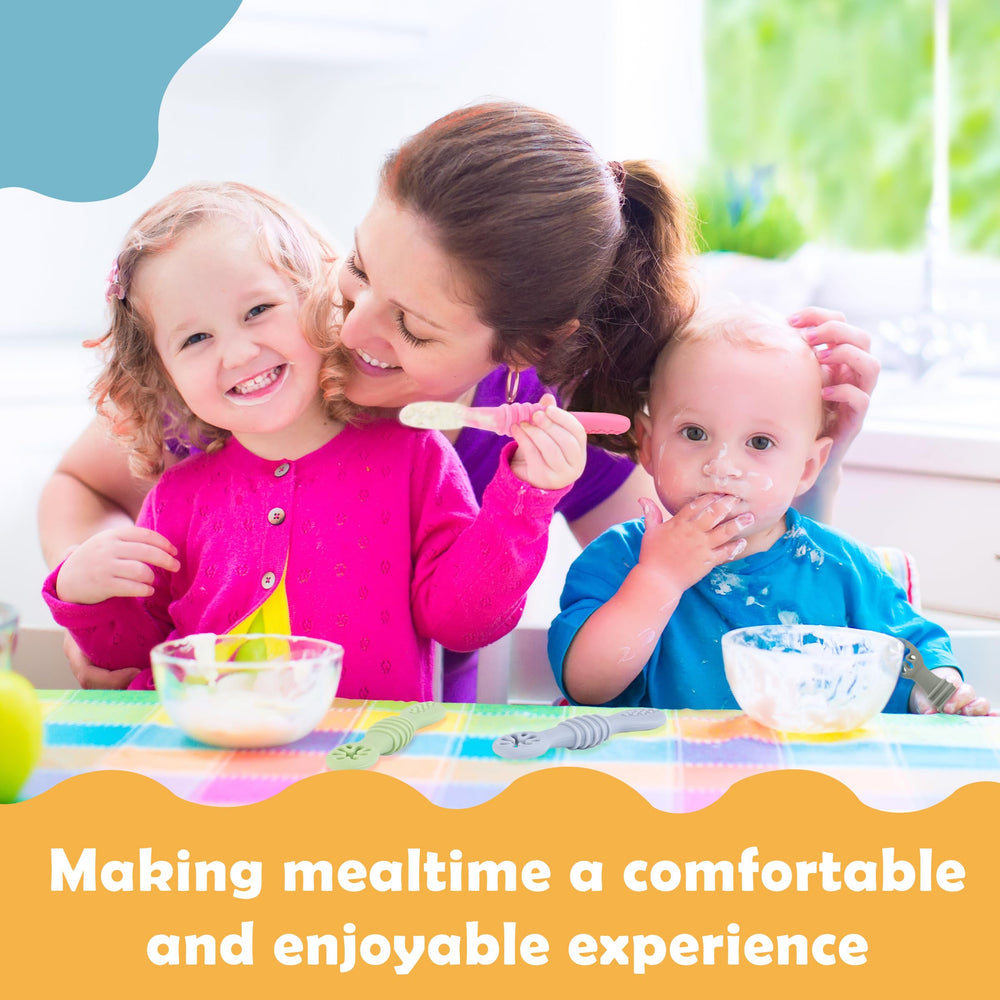 DUALFERV silicone baby spoon with soft scooping action for tender gums.