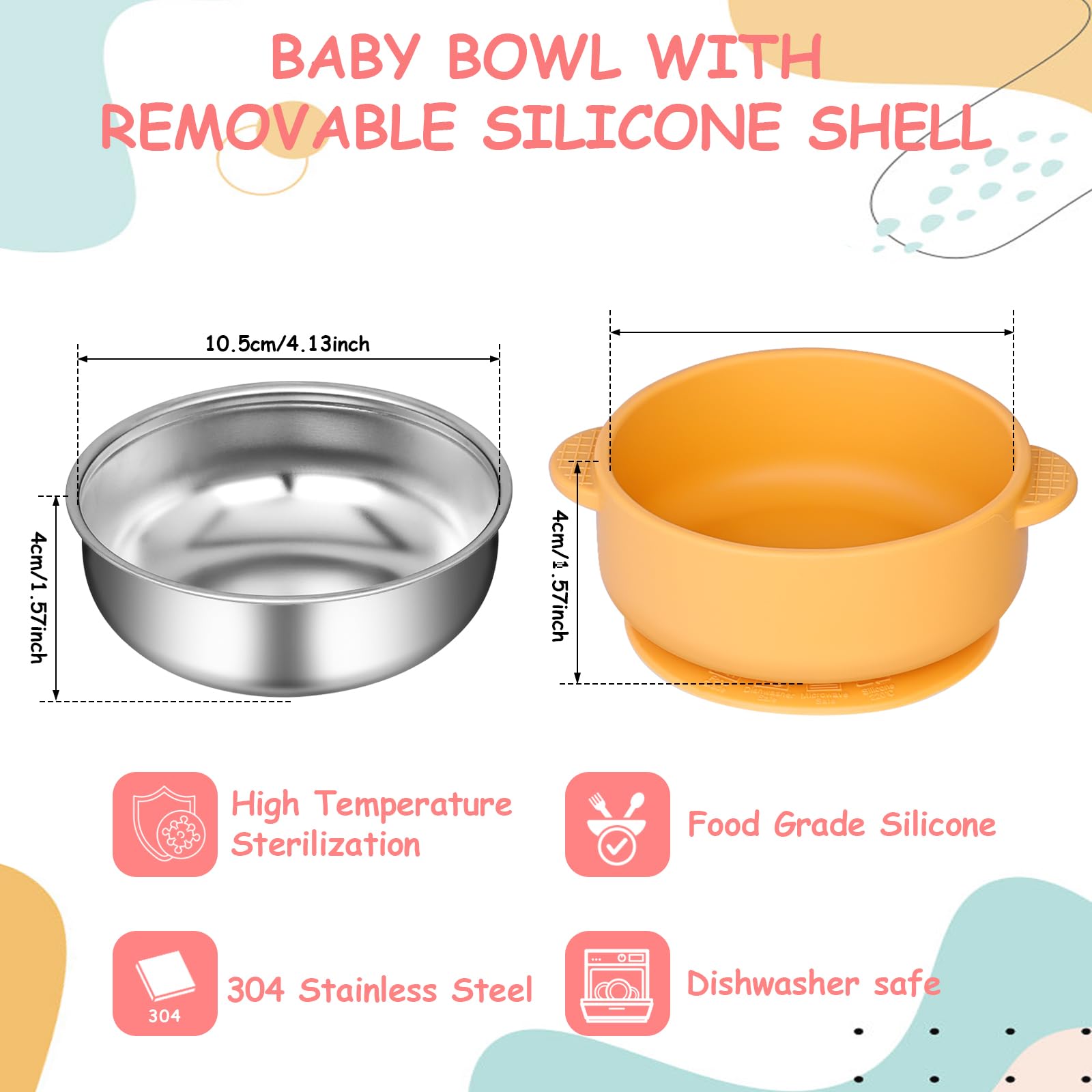 Dualshine 304 stainless steel bowl with BPA-free silicone shell.