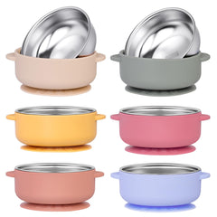 Dualshine six-color baby bowls pack with stainless interior for easy feeding.
