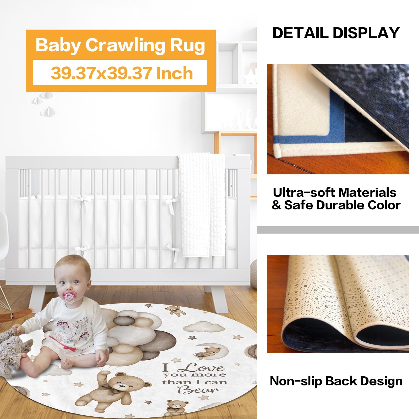 Duckbe crawling rug provides a plush surface for tummy time and exploration.