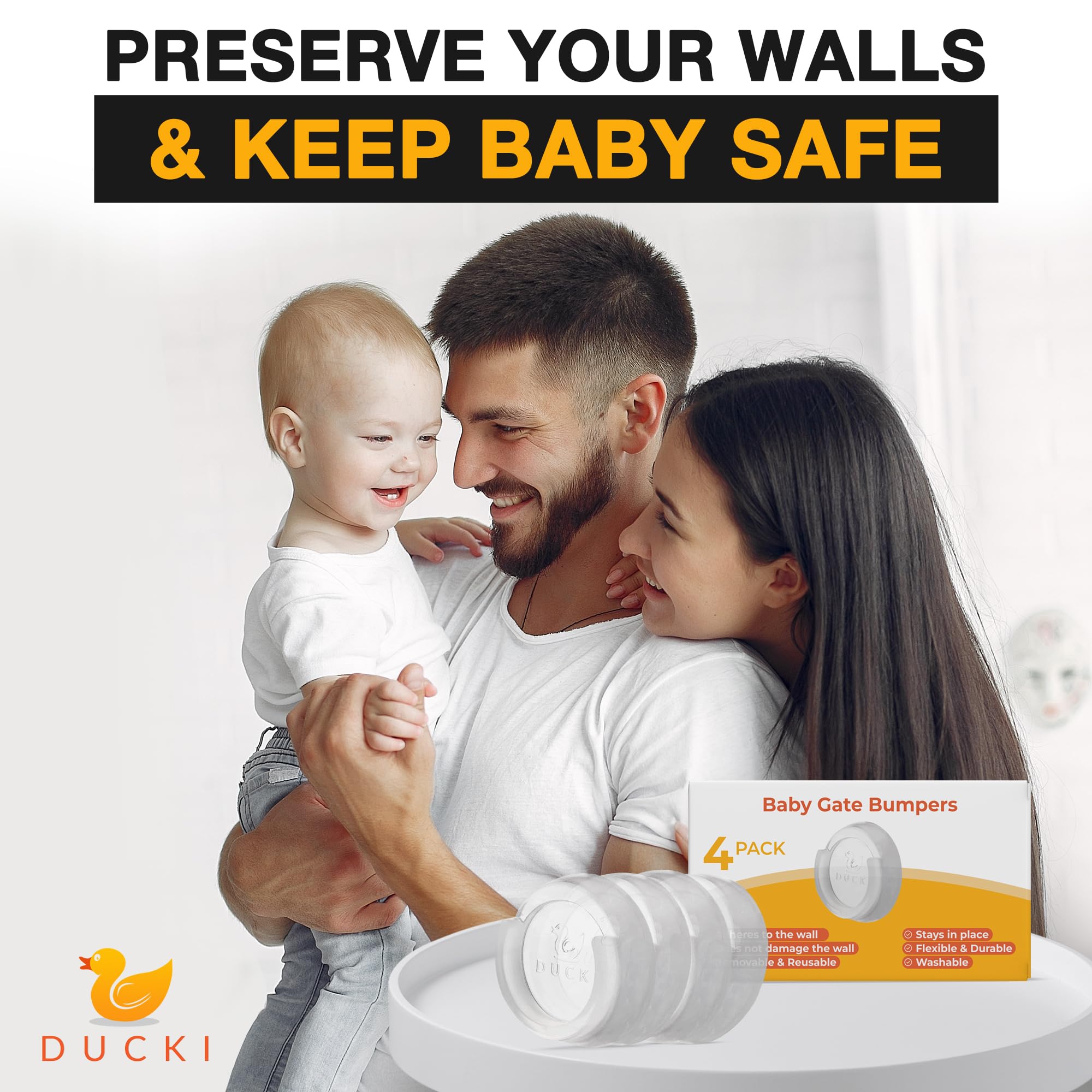Ducki Clear wall savers durable-reusable-material highlights long-lasting gate protection.