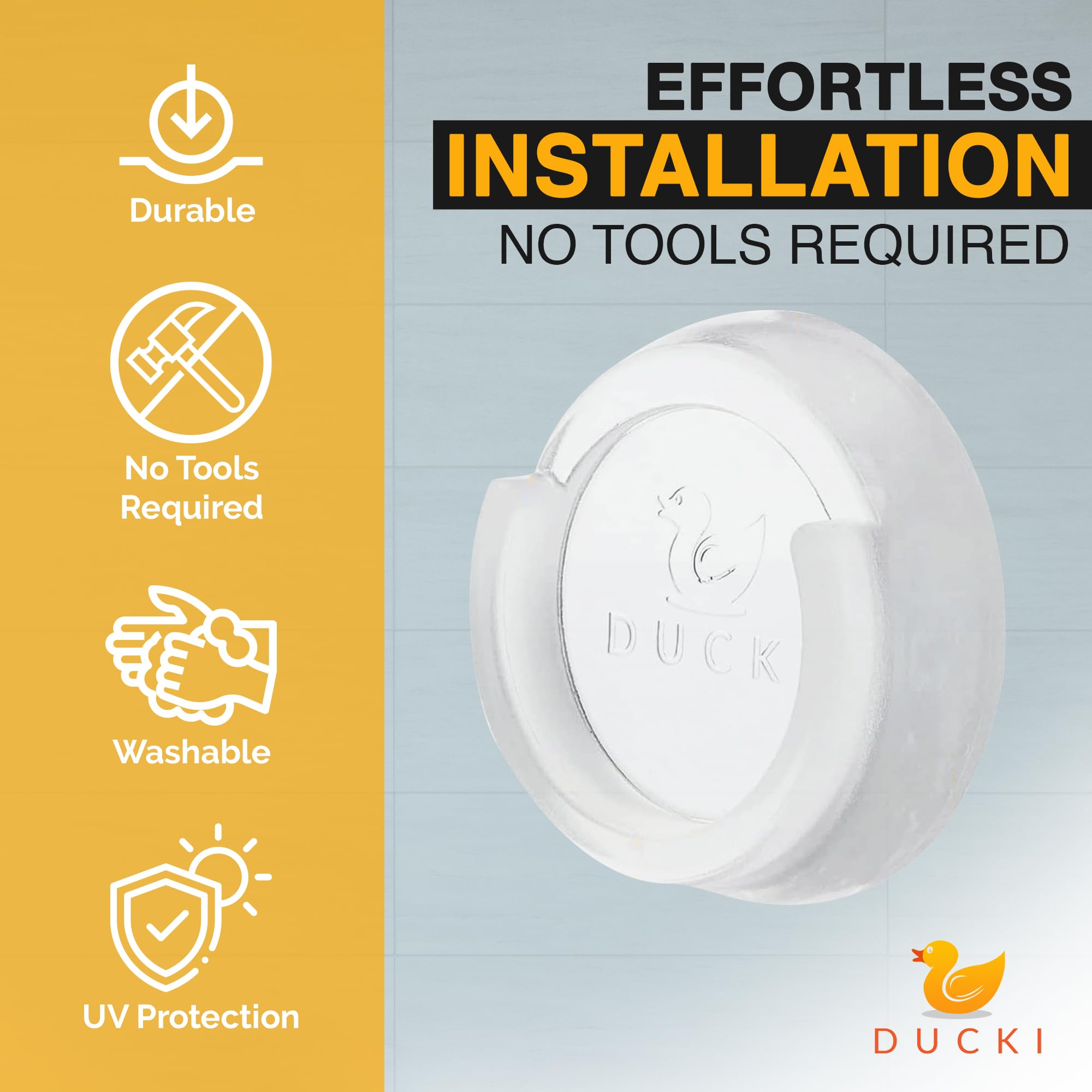 Ducki Clear wall savers flexible clear gel adapts to walls for reusable protection.