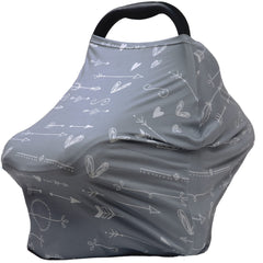 Dudeeghes baby car seat cover in grey arrows provides shade and privacy on the go.