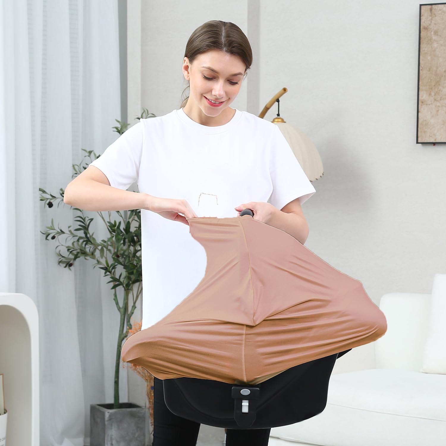 Dudeeghes car seat cover wheat highlights multipurpose use for car seat, nursing, and stroller