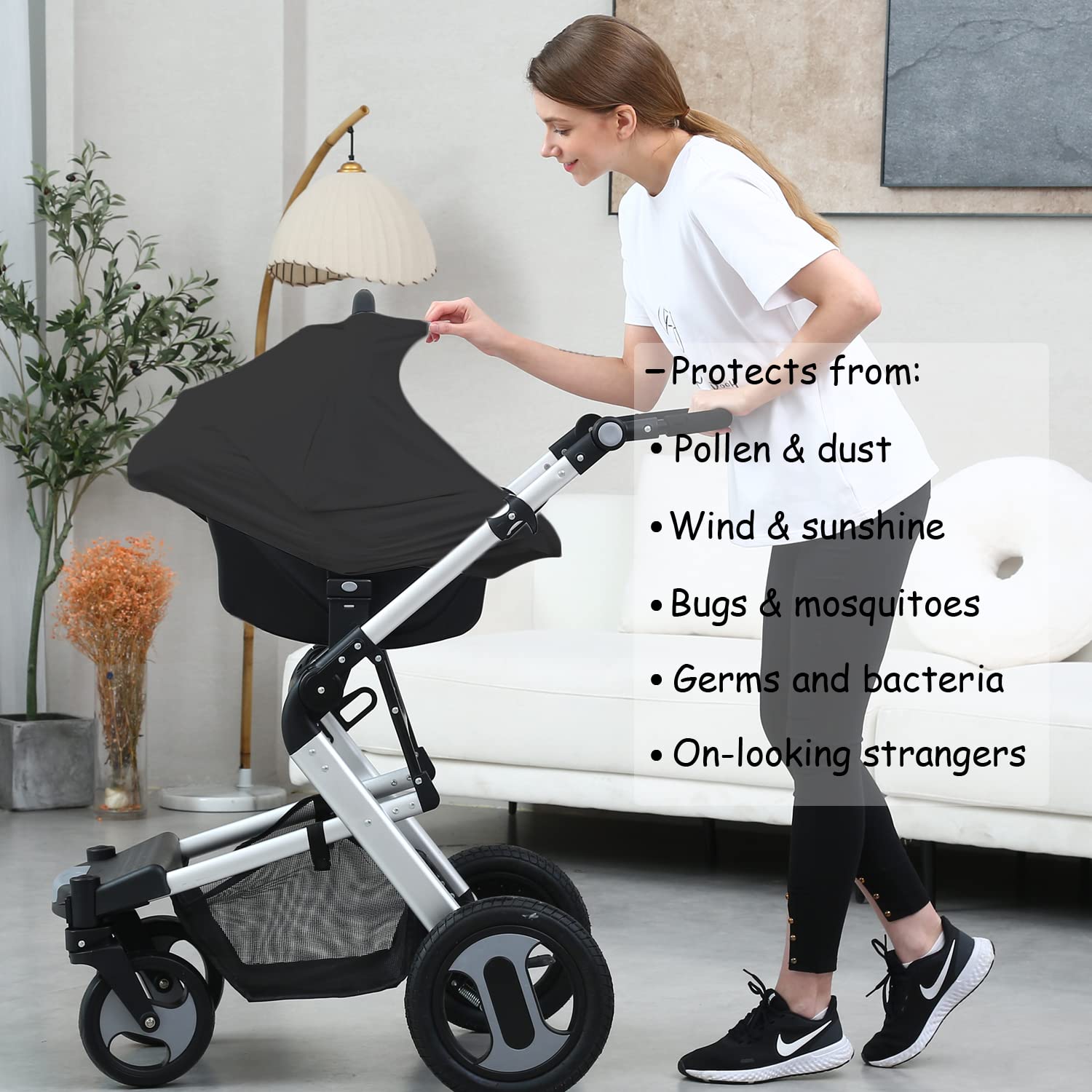 Dudeeghes carseat cover stroller canopy demonstrates multipurpose use on the go.