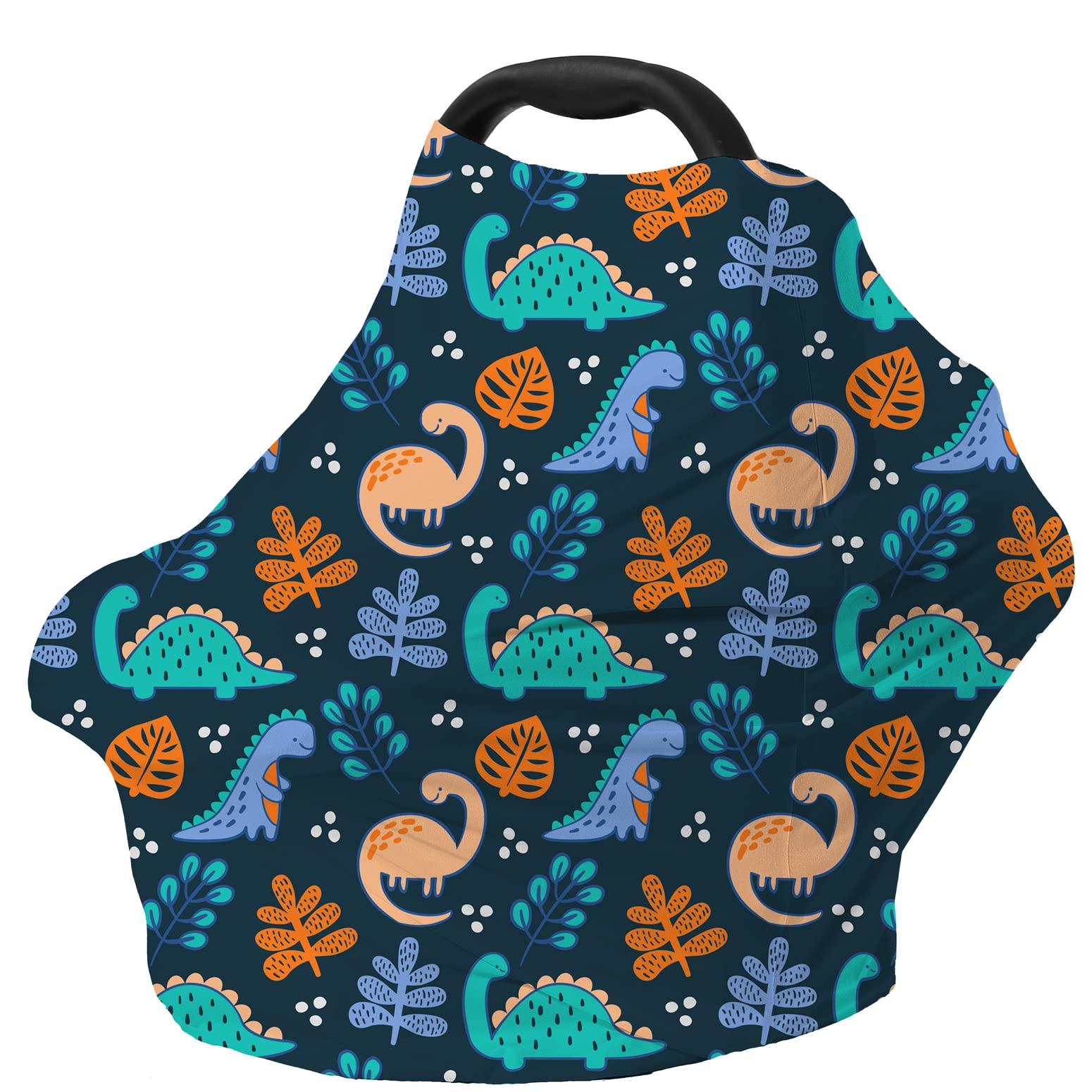 Dudeeghes carseat cover navy dinosaur front view showing full privacy and sun protection