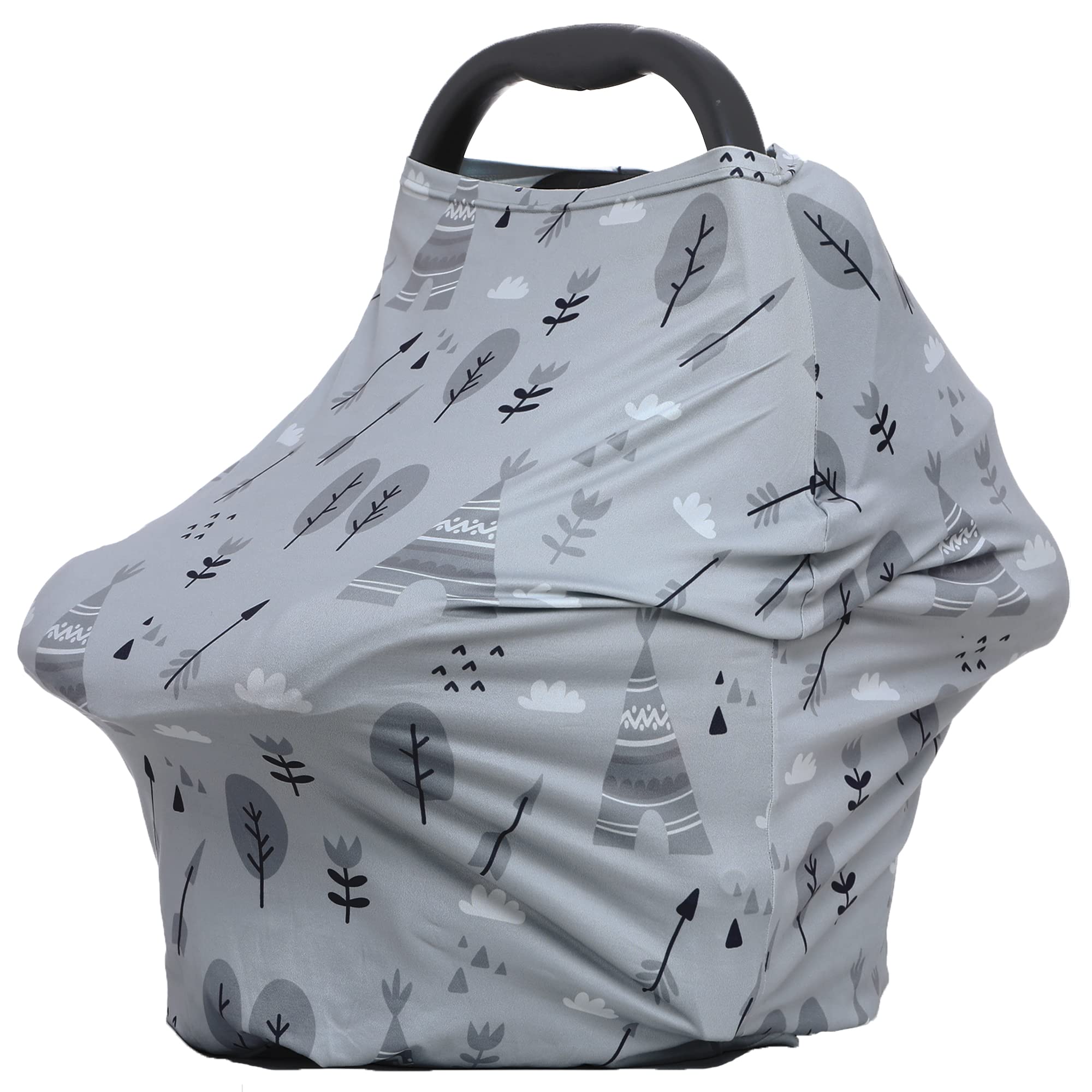 Dudeeghes multi-use cover carseat grey grove front view shows sun protection and privacy for baby.