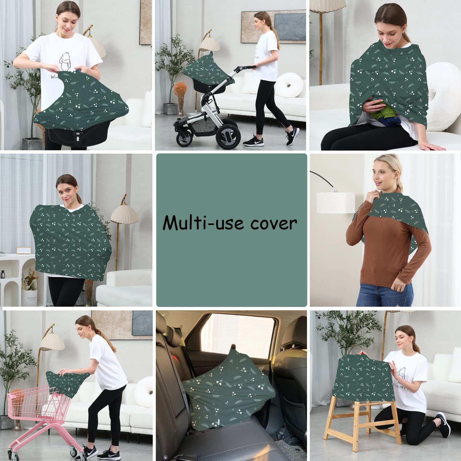 Dudeeghes nursing cover green demonstrates private, breathable breastfeeding space.