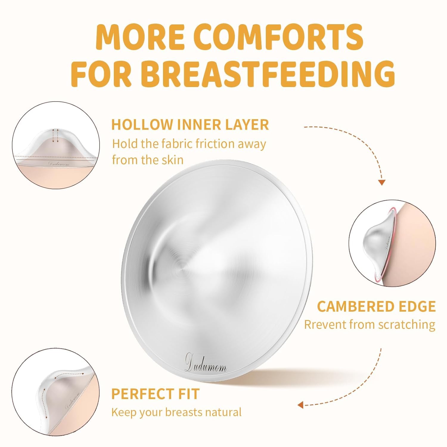 Dudumom silver nursing cups packaging, ready for discreet use and travel convenience.