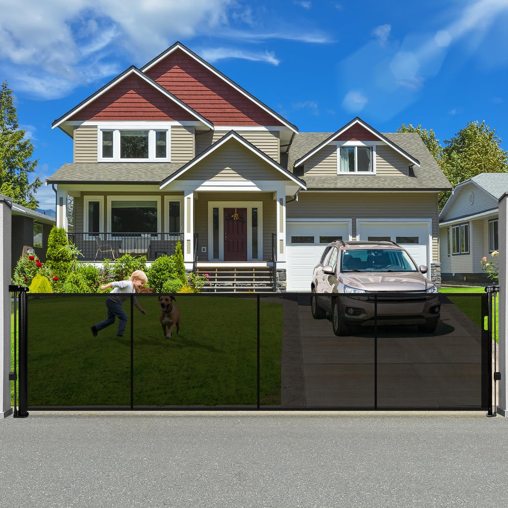 Dueelala 120in retractable gate setup showing wide opening for large spaces