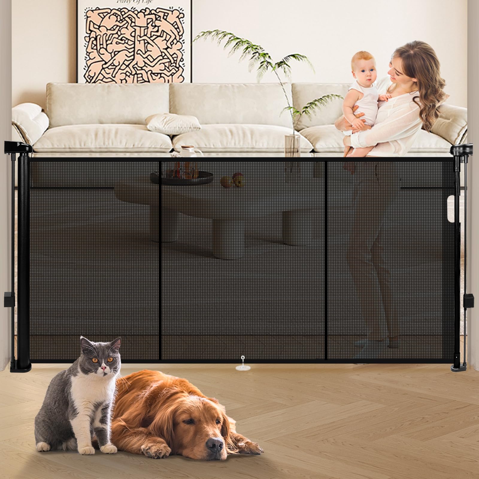 Dueelala 81in retractable gate wide view shows large opening versatility