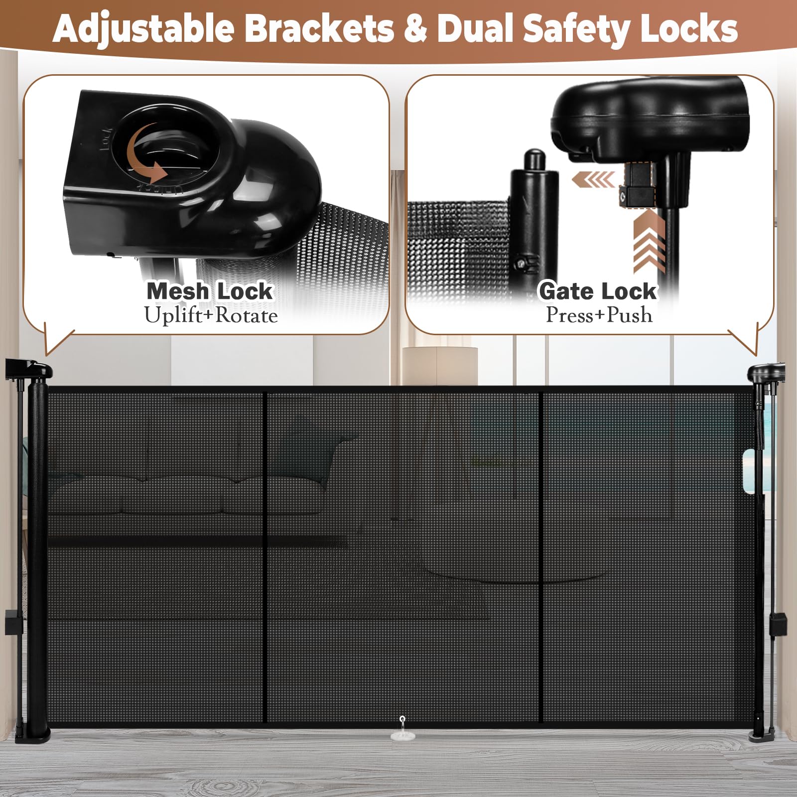 Dueelala flexible indoor-outdoor gate shown on stairs for versatile spaces