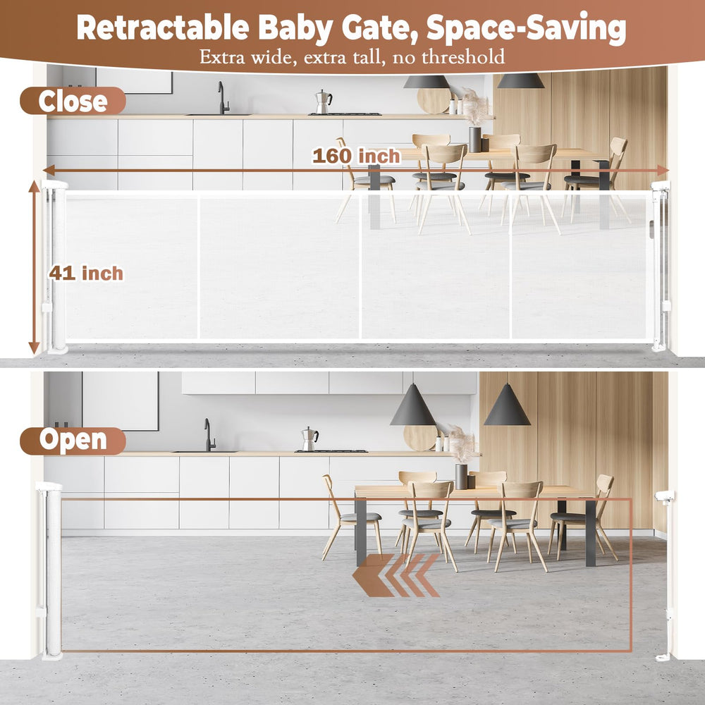 Dueelala reinforced-mesh-rods gate maintains smooth retractable operation with added strength.
