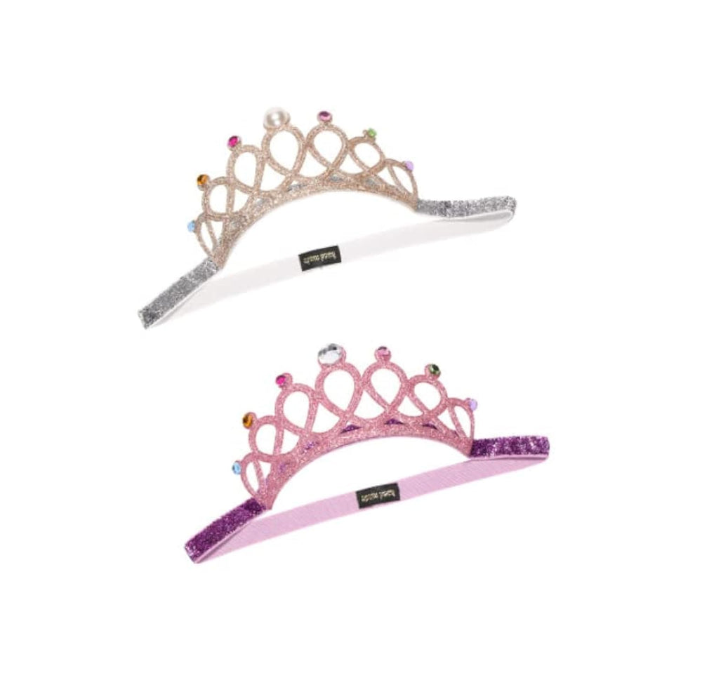 Duehut HLLMX baby crown headband front view with glitter rhinestones for photo-ready styling