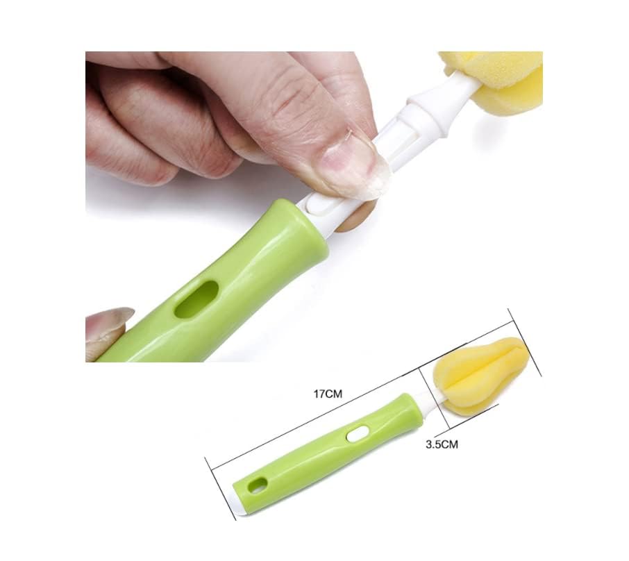 Duehut flexible brush head reaches bottle bottoms for deep cleaning.