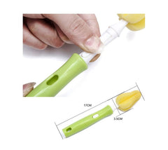 Duehut flexible brush head reaches bottle bottoms for deep cleaning.