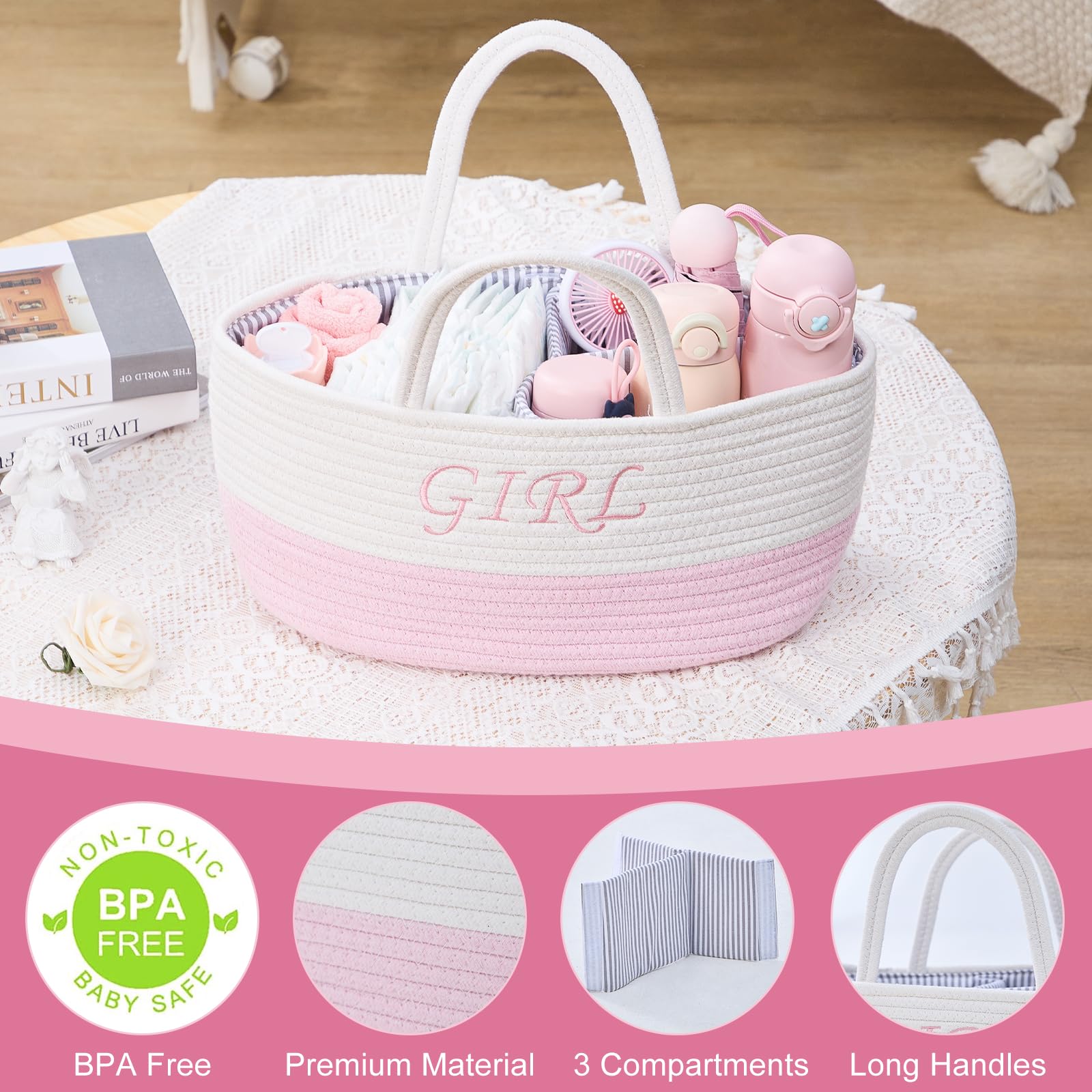 DUHEL diaper caddy blue-pink variant shows stylish versatile design for both baby boys and girls