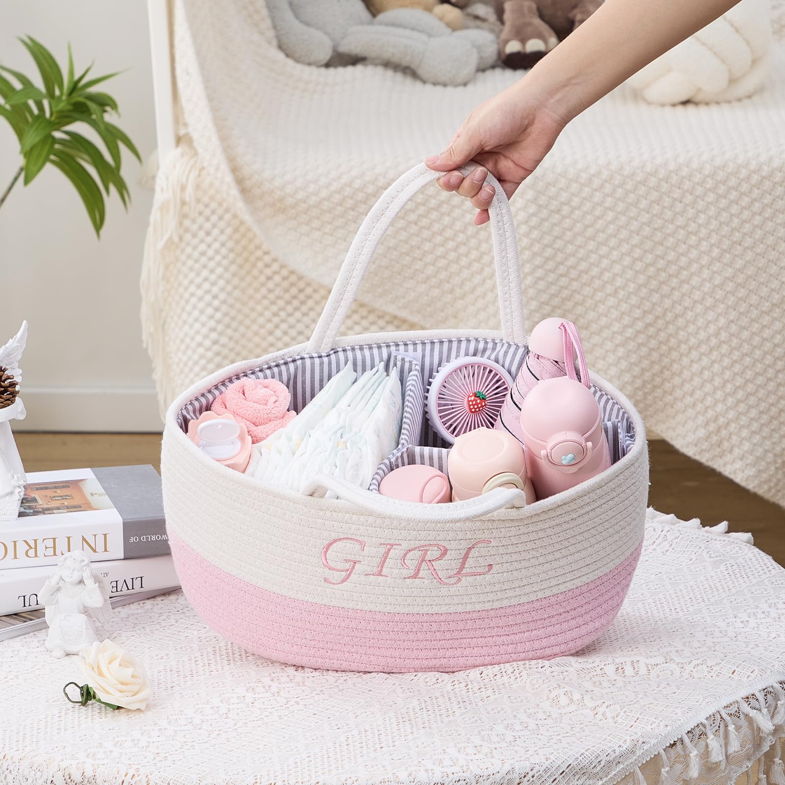 DUHEL embroidery storage basket boy girl design adds whimsy while storing clothing and toys