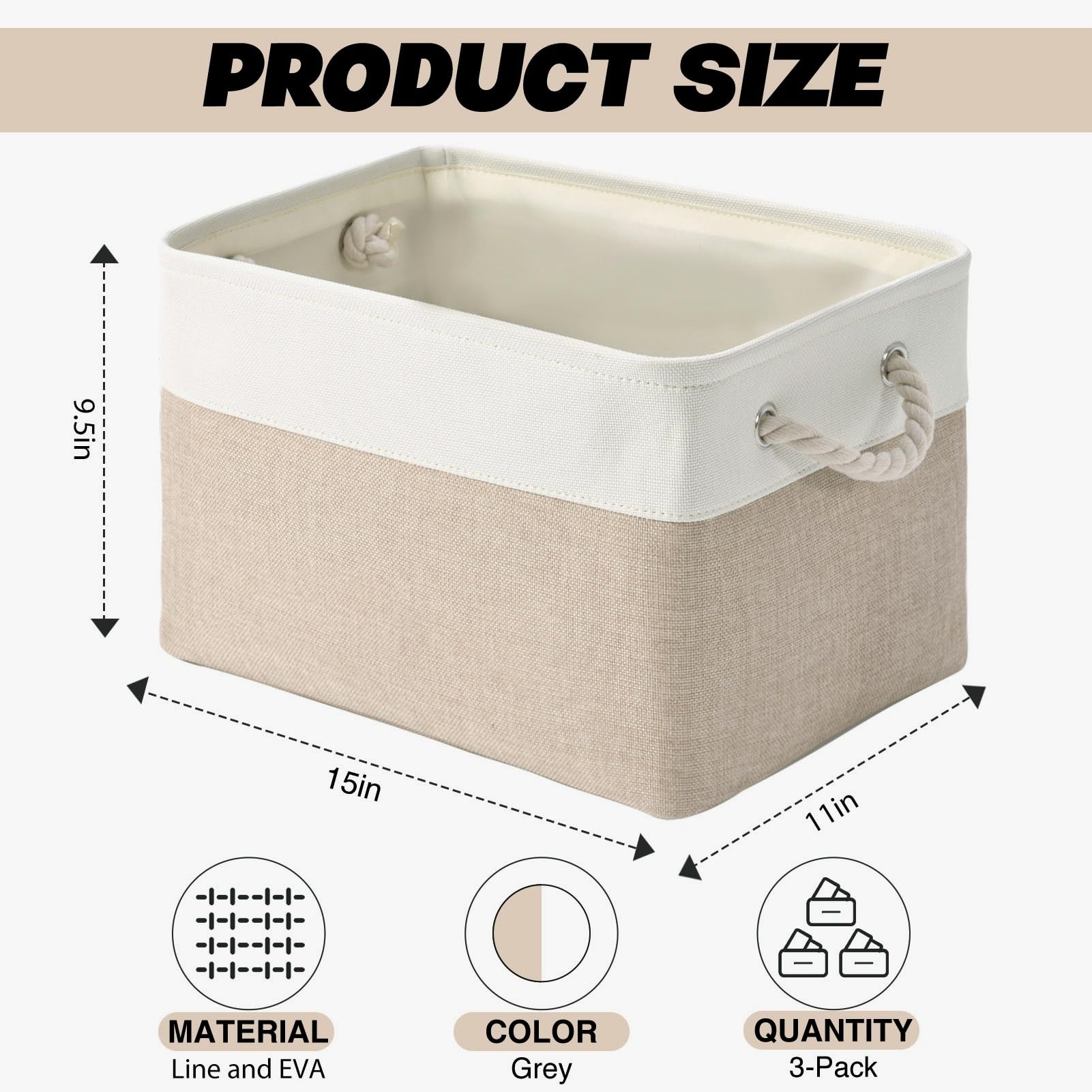DUHEL storage bins with cotton rope handles for easy transport and organization