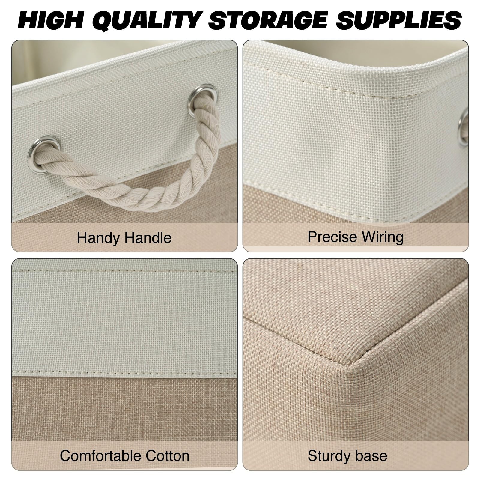 DUHEL white khaki fabric bins add subtle style while sorting items