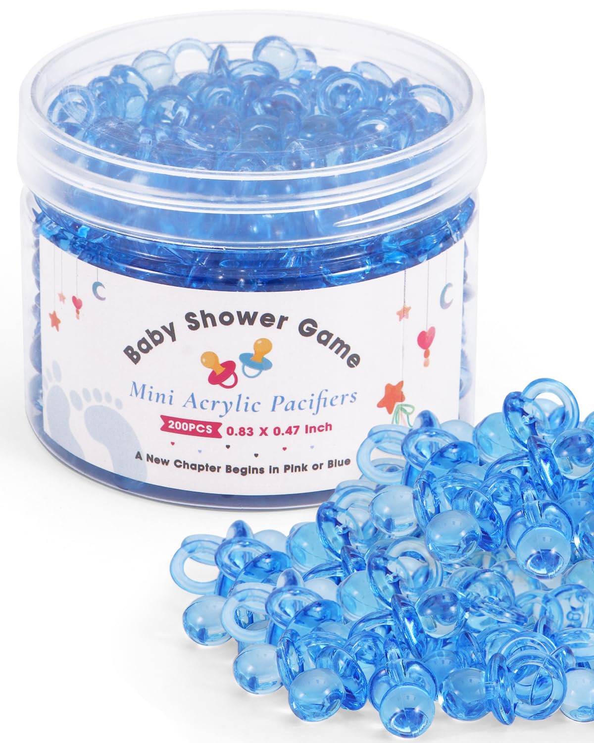 DUIJINYU clear blue mini acrylic pacifier for baby shower decor and activities