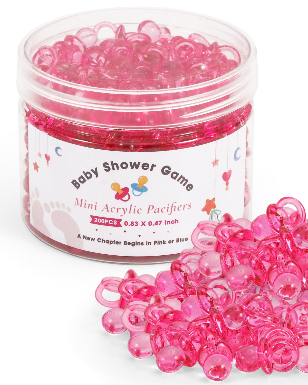DUIJINYU clear pink mini acrylic pacifiers for decorative party favors.