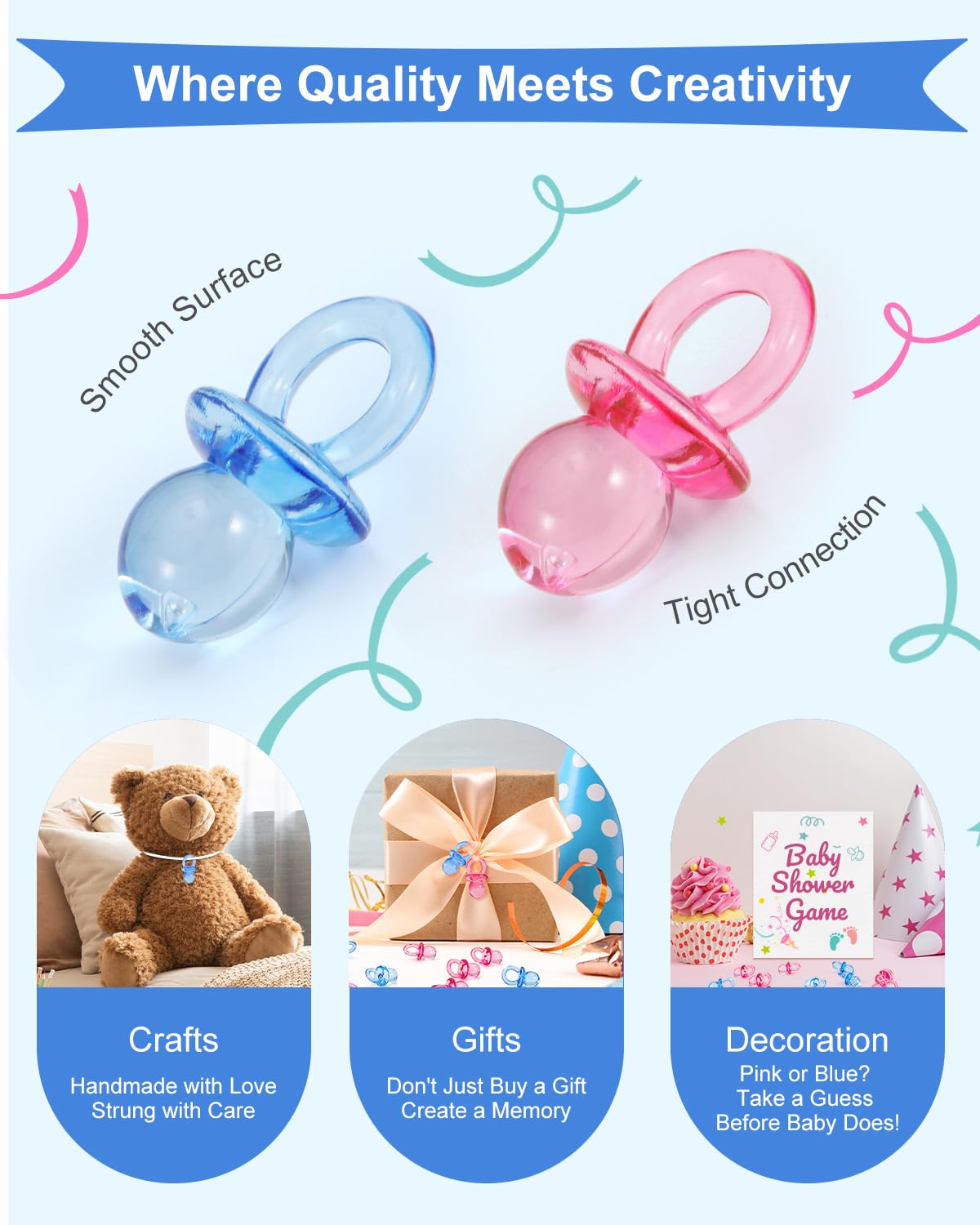 DUIJINYU gender reveal decor with clear blue mini pacifiers