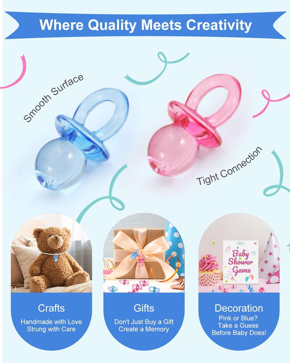DUIJINYU gender reveal decor with clear blue mini pacifiers