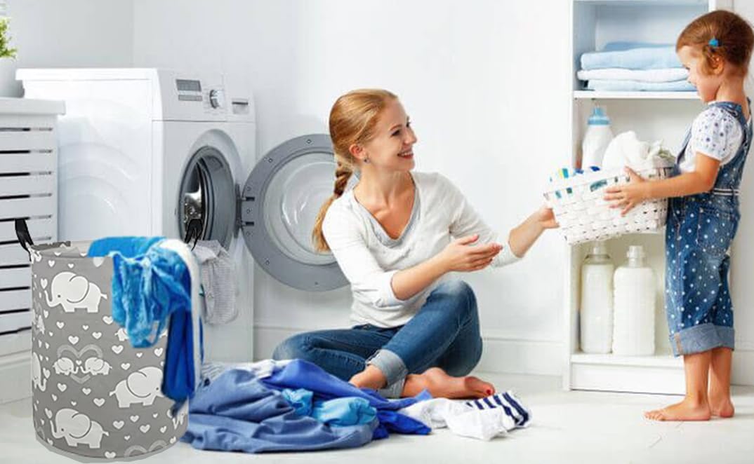 DUYIY round laundry hamper featuring unicorn design for kids' room appeal.