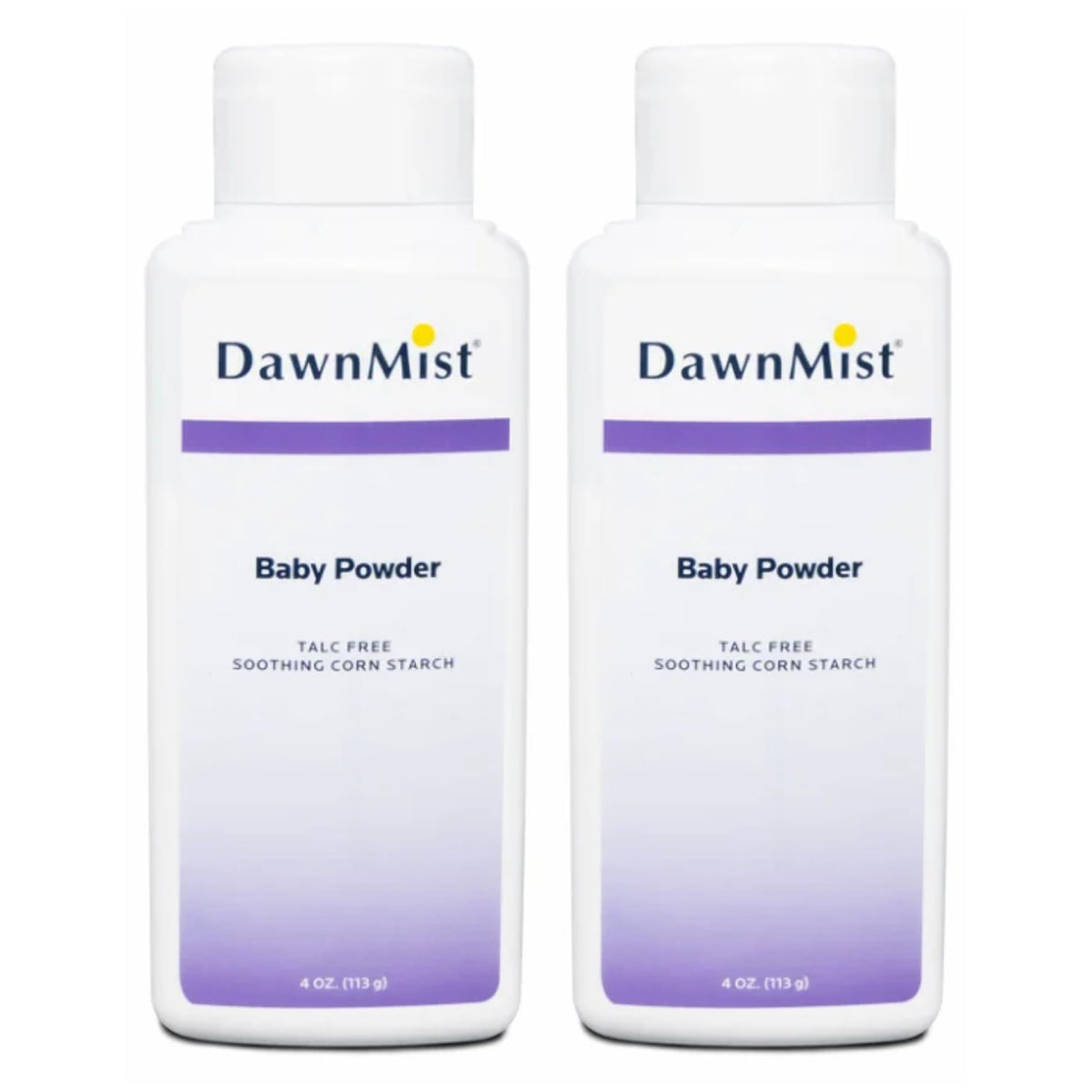 DawnMist Dukal baby powder bottle with cornstarch for gentle moisture absorption