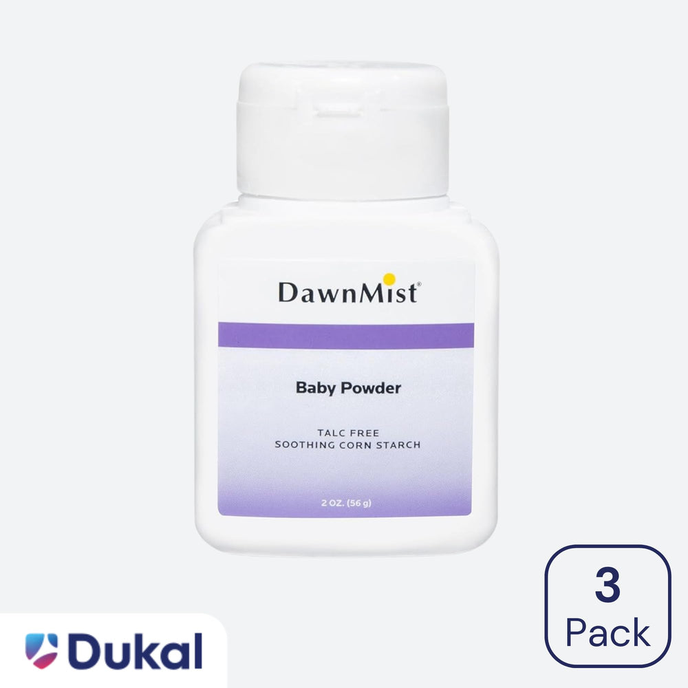 Dukal DawnMist corn starch formula absorbs moisture for dry skin