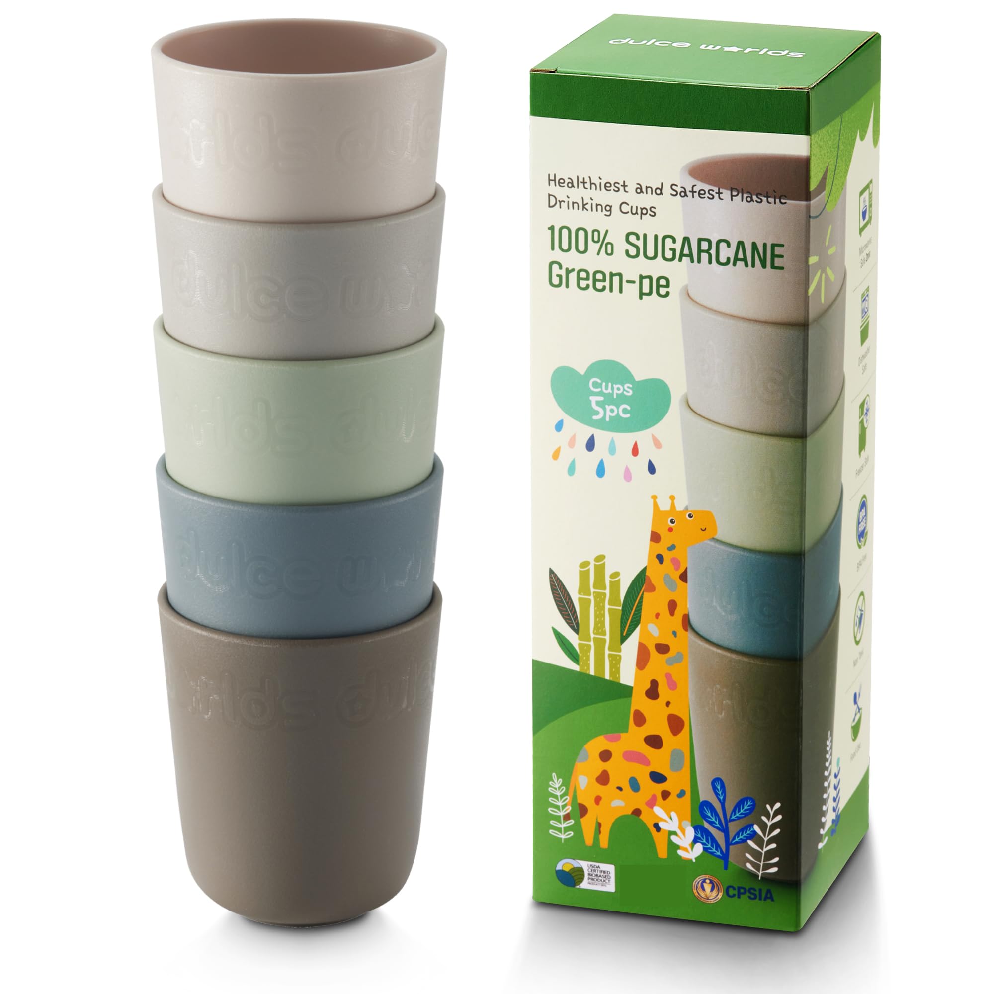 Dulce Worlds Sugarcane Kids Cup 10 oz front view shows durable toddler-friendly design.