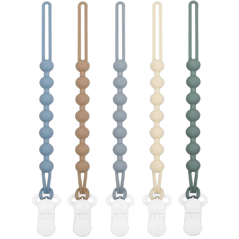 duludulu 5-pack silicone pacifier clip blue pack keeps pacifiers within reach during outings.