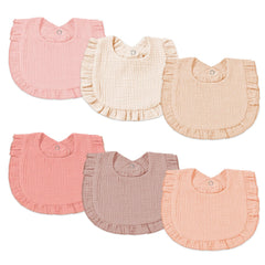 duludulu muslin bibs six-pack Sweet Pink front view highlighting soft cotton and drool absorption.