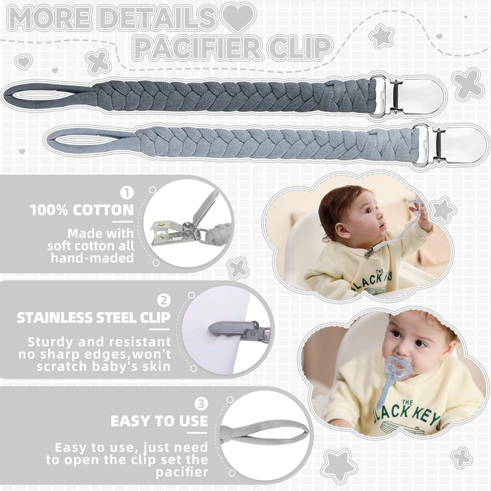 Duludulu pacifier clip braid detail highlights a durable braided design for gentle use
