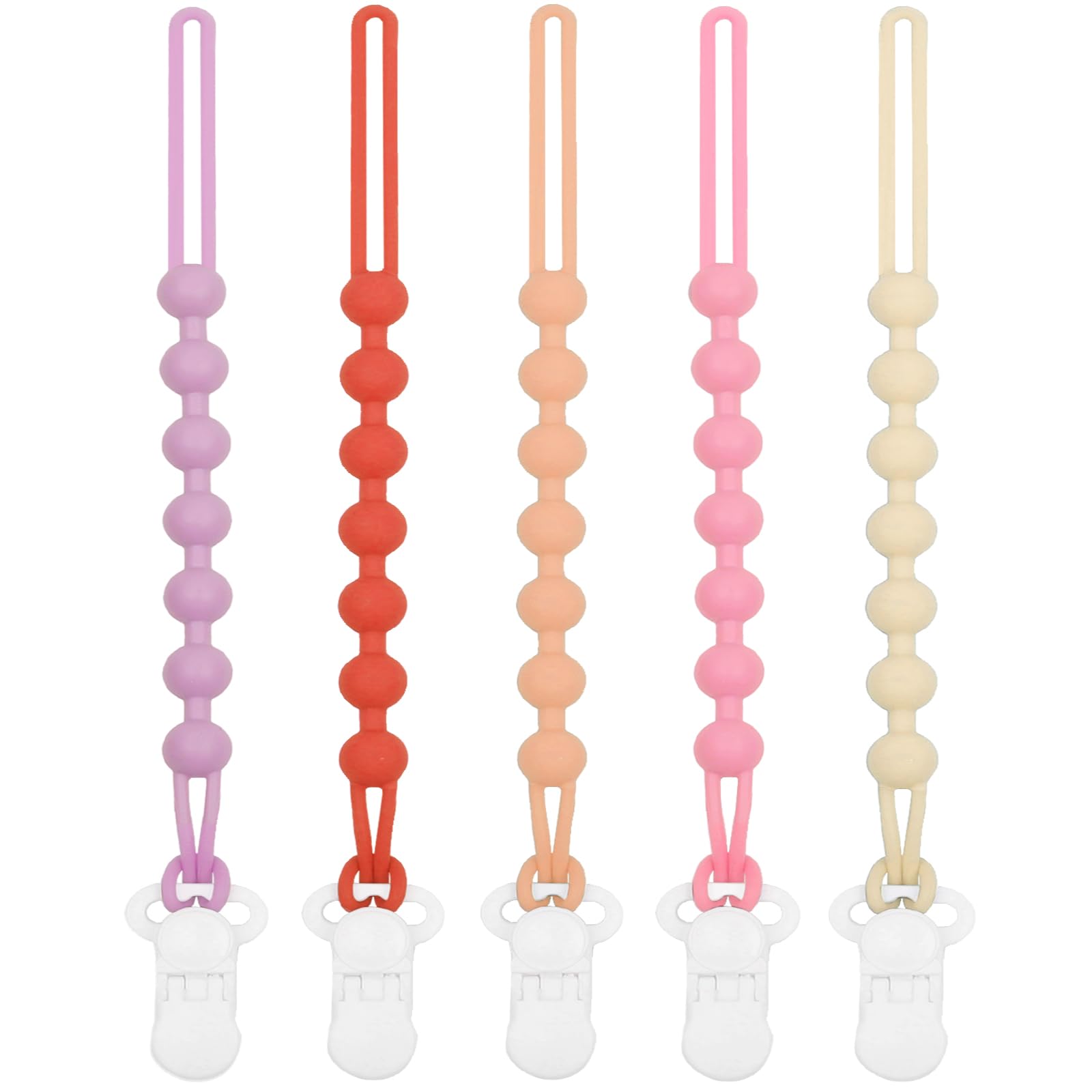 duludulu pacifier clip closeup in pink shows a one-piece design for safer newborn use