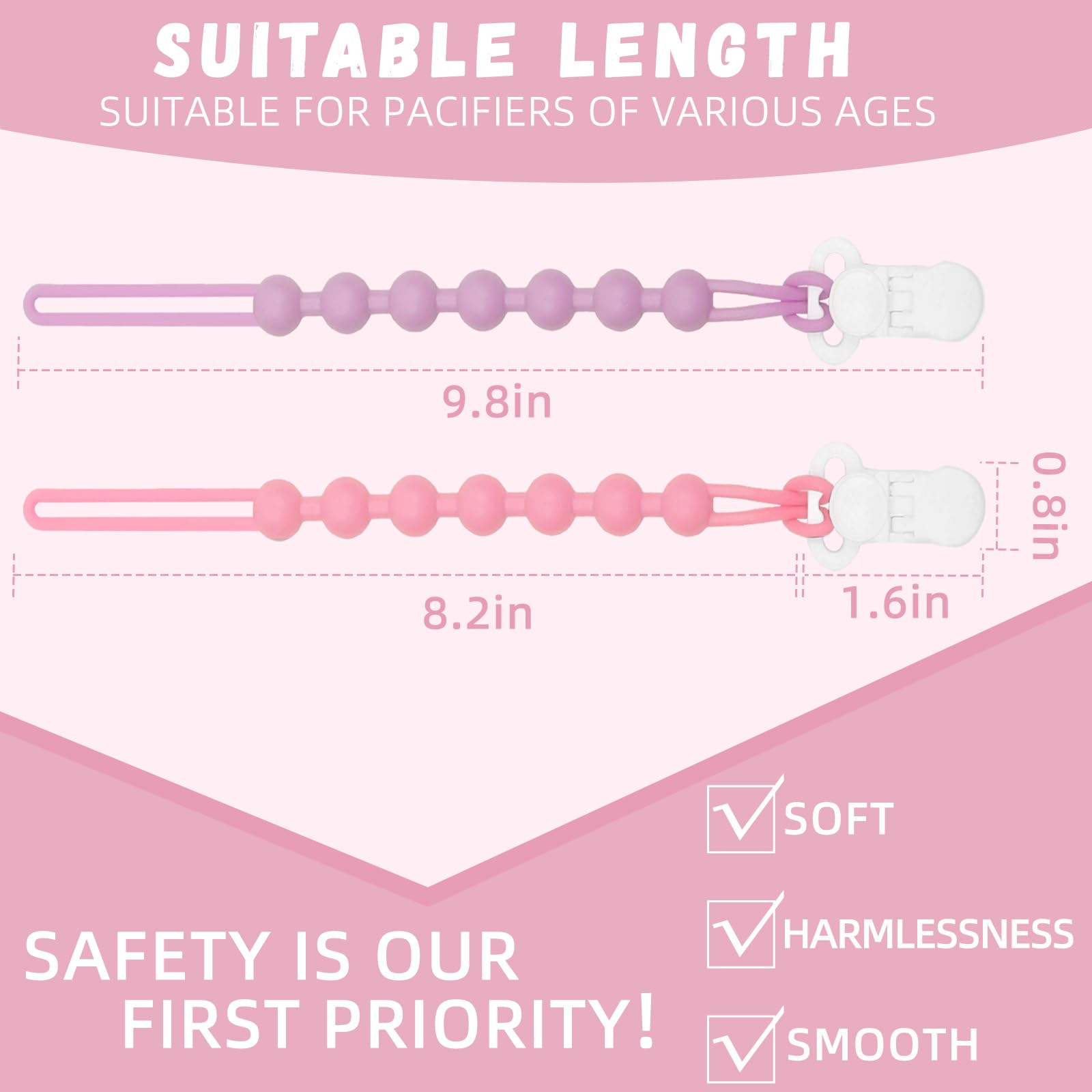 duludulu pacifier clip silicone-beads-pink emphasizes soft-touch beads for sensory-friendly days