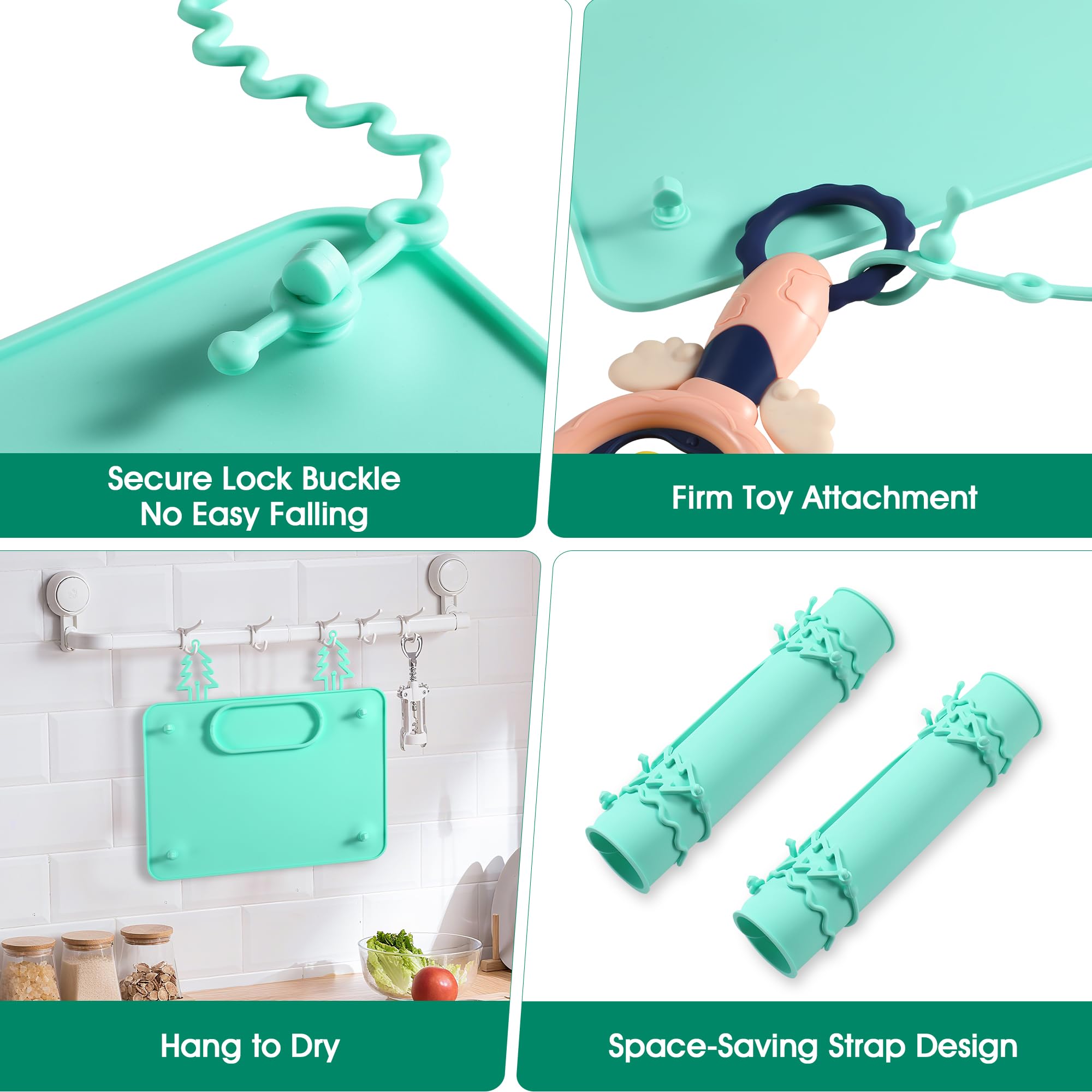 Dulvus green silicone mat fits most high chairs and tables.
