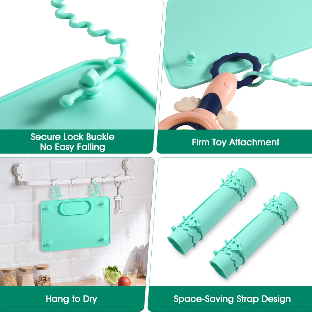 Dulvus green silicone mat fits most high chairs and tables.