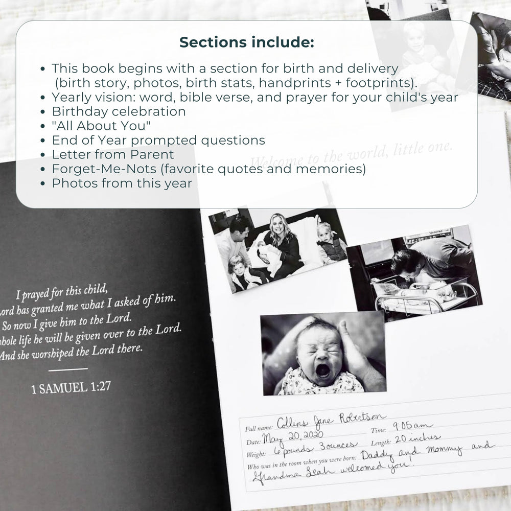 Duncan & Stone milestones layout, structured sections help organize family memories.